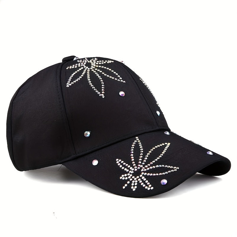 Leaf Pattern Baseball Cap Hat Rhinestone Dad Hat