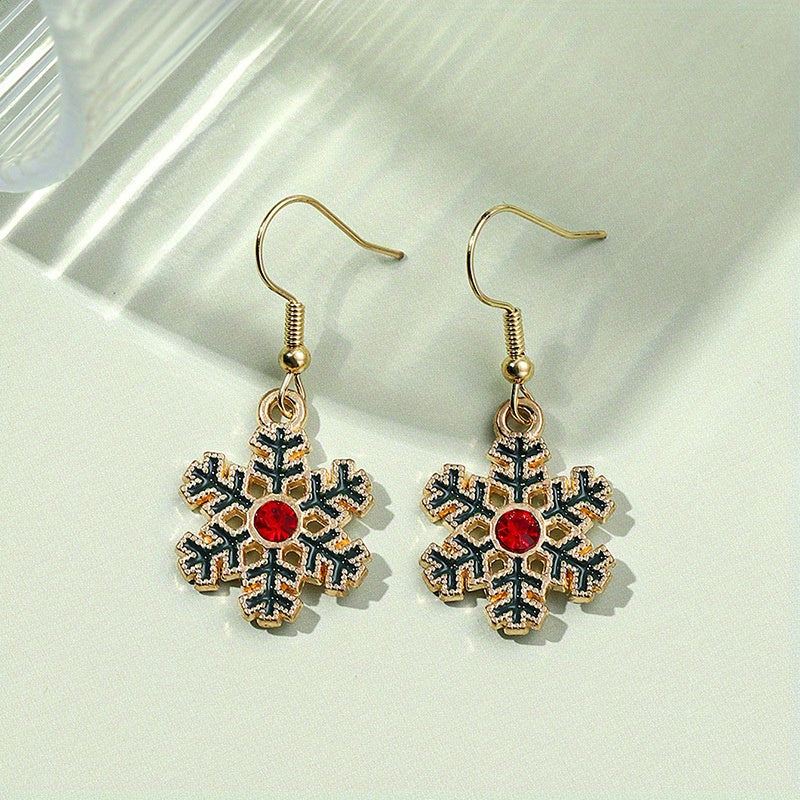 Christmas Snowflake Earrings with Artificial Diamond - Dripping Earrings