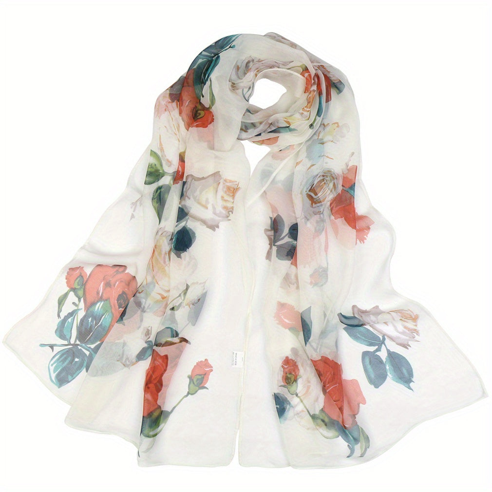 Classic Flower Print Scarf Thin Breathable Shawl Gauze Scarves