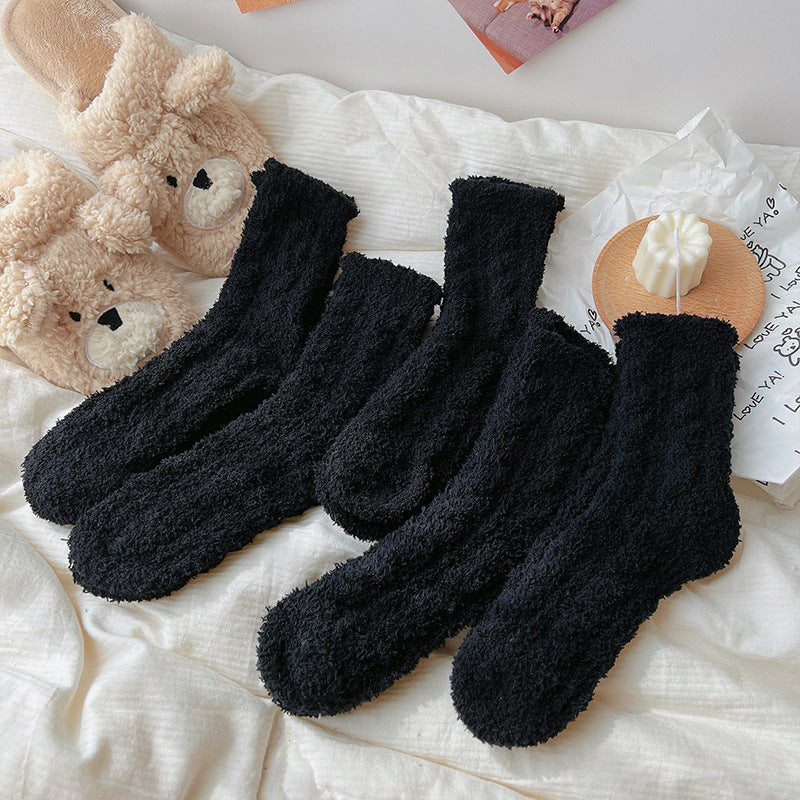 3 Pairs Solid Fuzzy Socks Comfy & Warm Home Floor Socks Women's Stockings