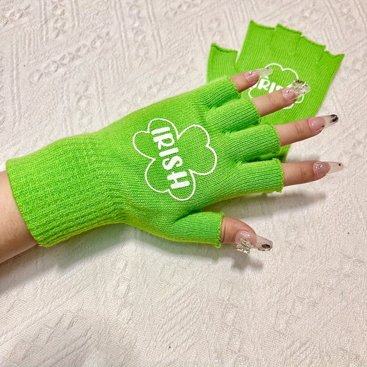 Green Four Leaf Clover Half Finger Outdoor Sports Gloves