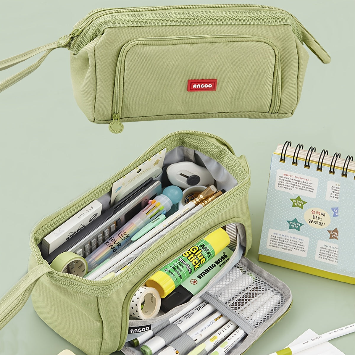 Large Capacity Canvas Pencil Case Double Layer Pen Bag