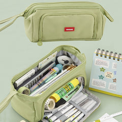 Large Capacity Canvas Pencil Case Double Layer Pen Bag