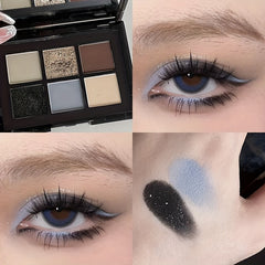 6 Colors Eyeshadow Palette Smokey Grey Pearly Matte Glitter Powder Highlighter