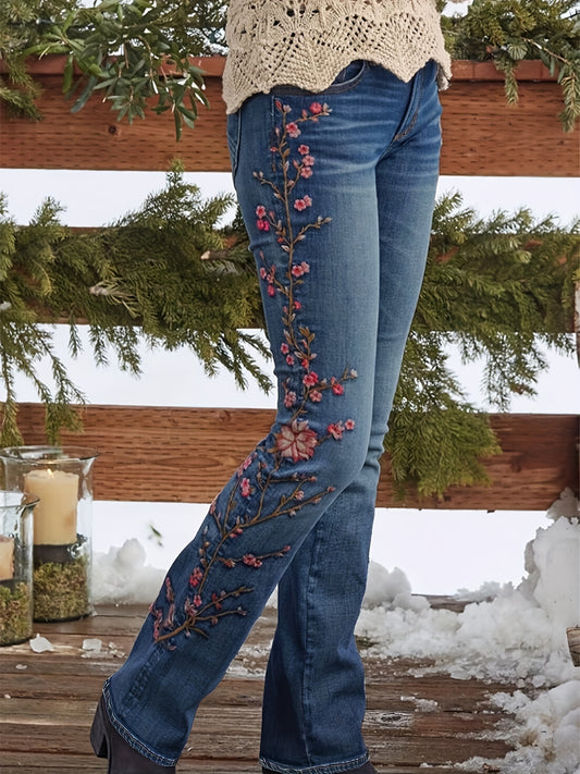 Women's Plus Embroidered Button Fly High Rise Jeans