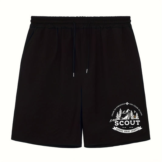 Men's Camping Graphic Shorts Athletic Letter Print Stretch Drawstring Shorts