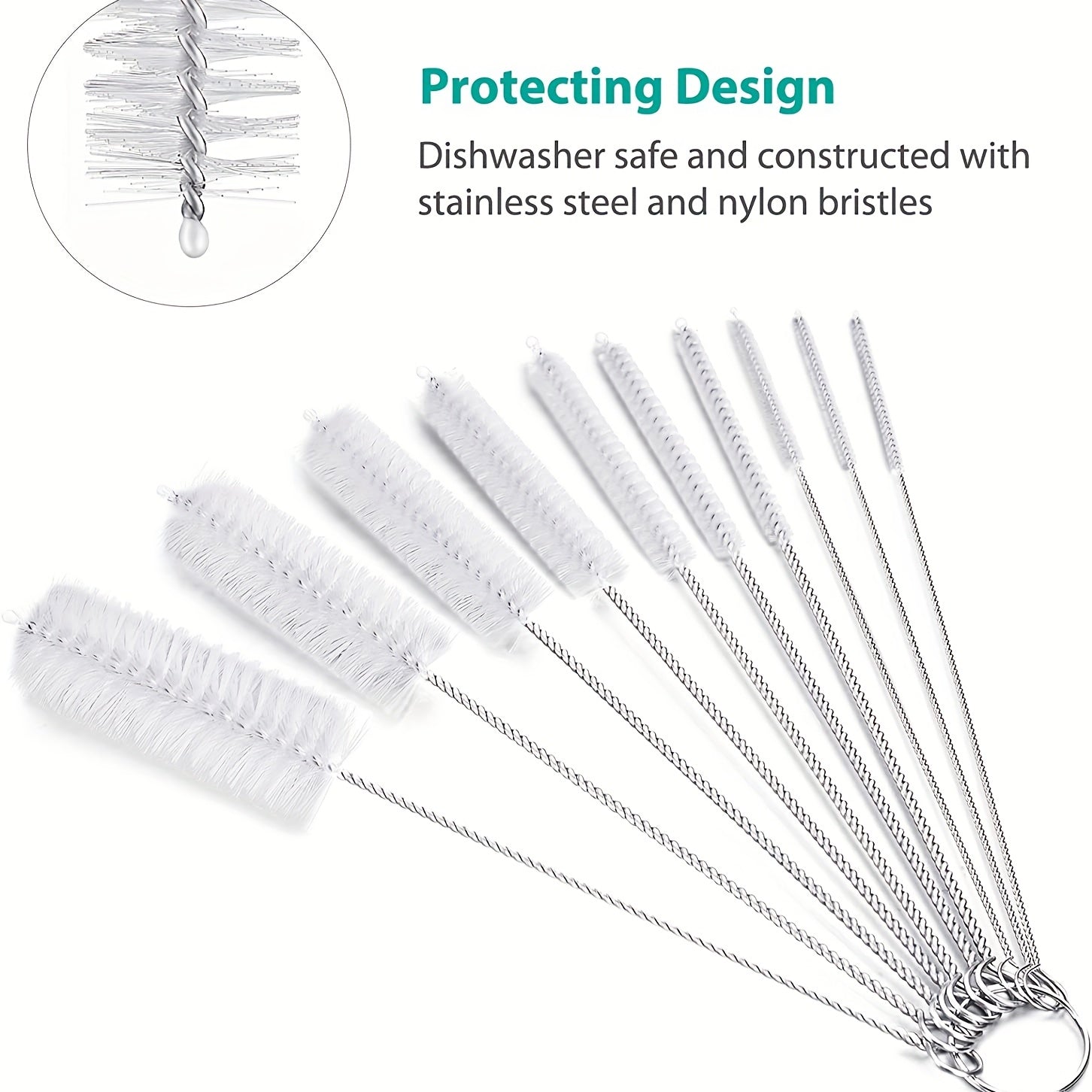 10pcs Nylon Tube Brush Set for Narrow Neck Bottles