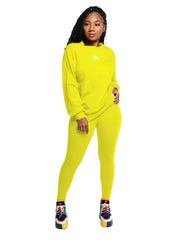 Solid Pullover Shirt & Pants Plus Size Set
