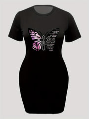  Butterfly & Cross Print Tee Dress