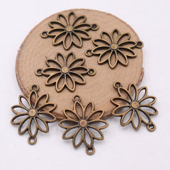 50pcs DIY Alloy Hollow Flower Pendants Retro Accessories Double Hanging
