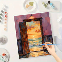 Sunset Ocean Sunset Through Door Paint by Numbers Kit 40x50