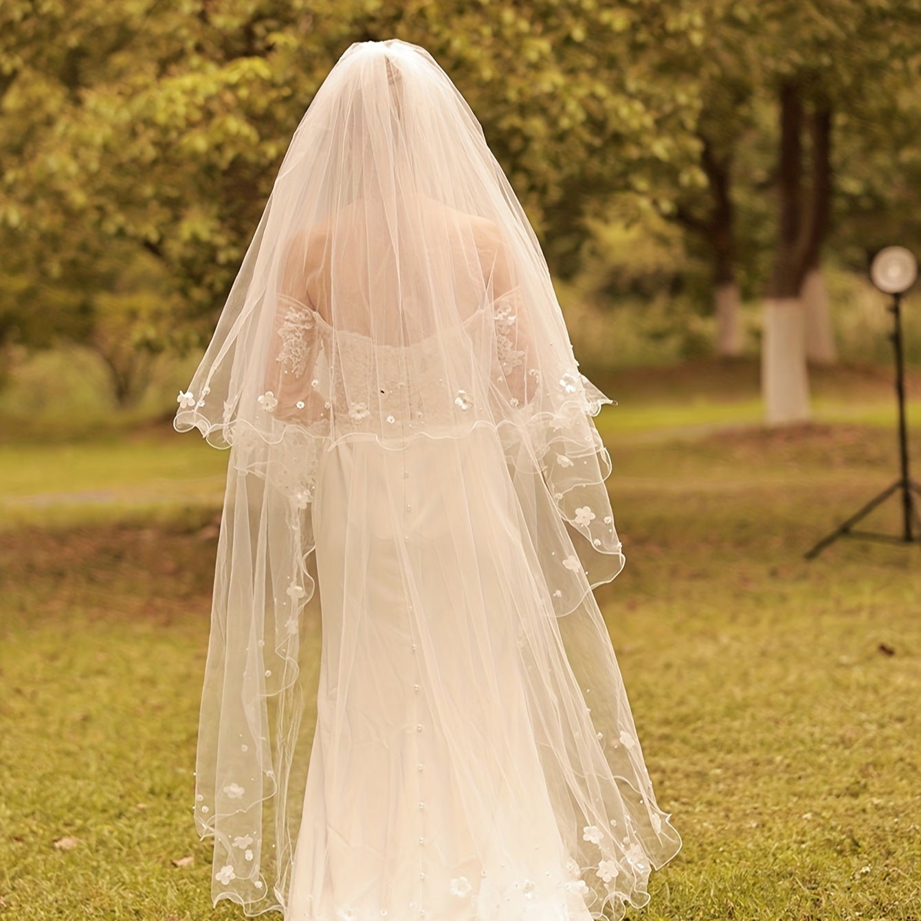 Bridal Shawl with Glowing Lights & Satin Bow