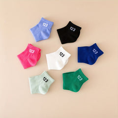 7 Pairs Number Print Socks Comfy Crew Sports Socks Women's Stockings