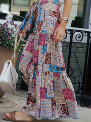  Patchwork Print High Rise Wide Leg Trousers With Belt