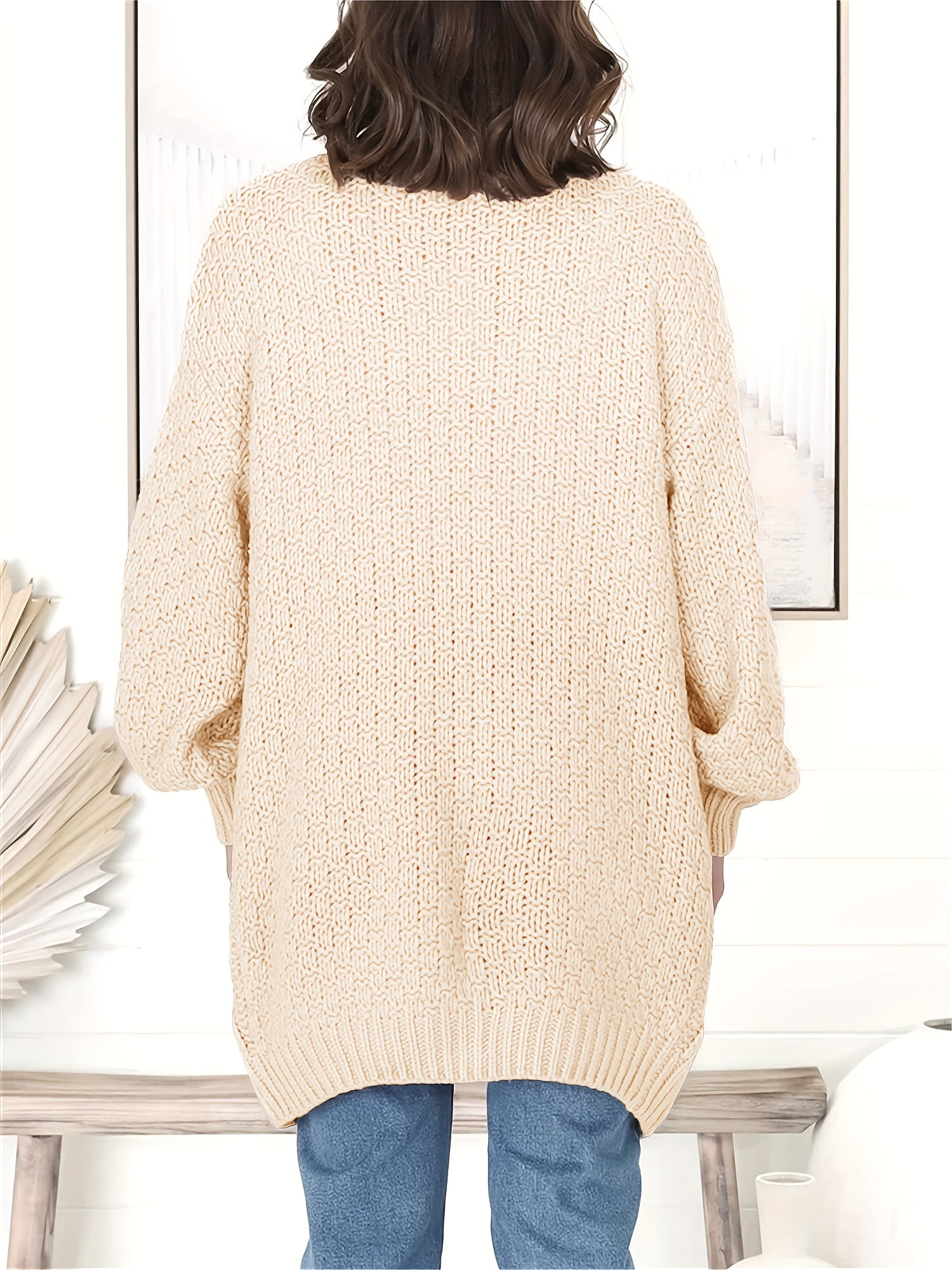  Cable Knit Long Sleeve Open Front Sweater Cardigan