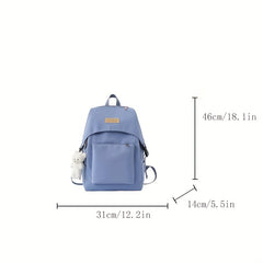 Casual Large Capacity Backpack with Bear Pendant Preppy Travel Bag