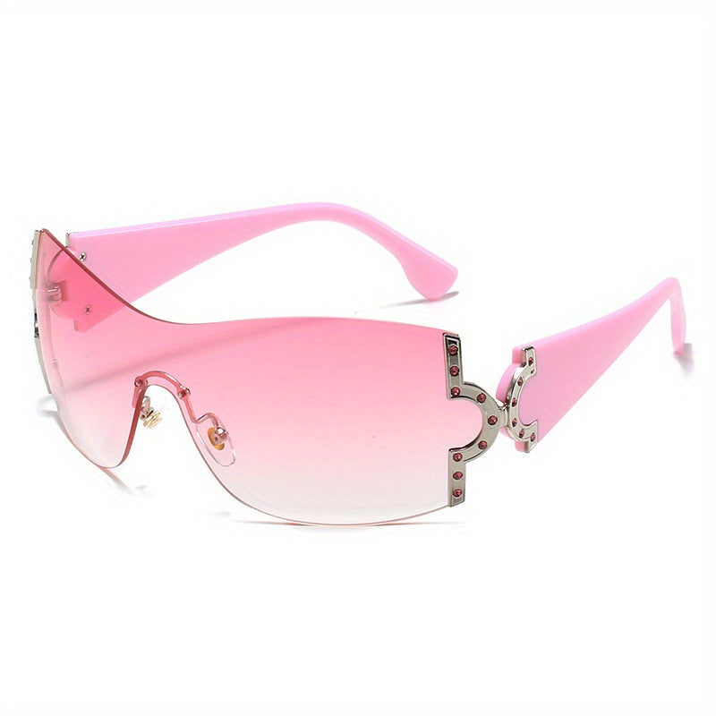 Y2K Oversized Gradient Lens Rimless Sunglasses UV400