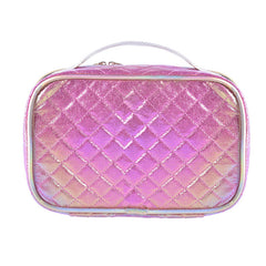 Large Capacity Hand Cosmetic Bag Waterproof Toiletry Handle Zipper Plaid Pattern