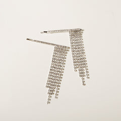 Rhinestone Fringe Hairpin Silver Bridal Tassel Hairpin