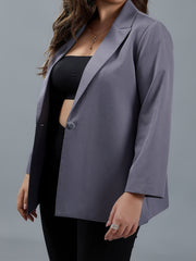  Basic Blazer Solid Long Sleeve Lapel Collar Button Blazer