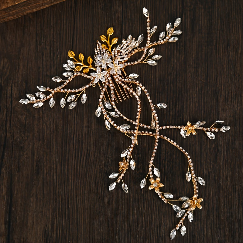 Crystal Bride Wedding Hair Comb Leaf Bridal Headpieces