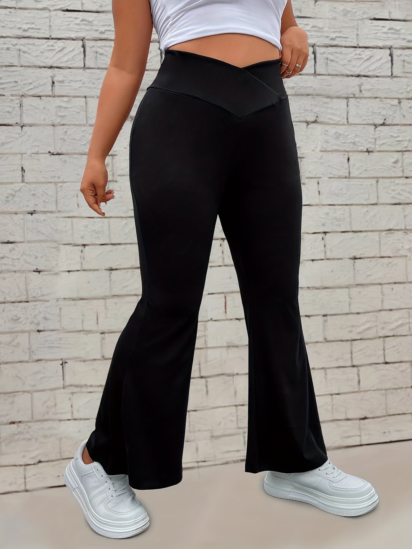  Solid High Rise Stretch Flared Leg Pants