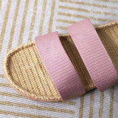 Women's Double Bands Flat Slides Slip On Open Toe Linen Sole Non slip Home Shoes