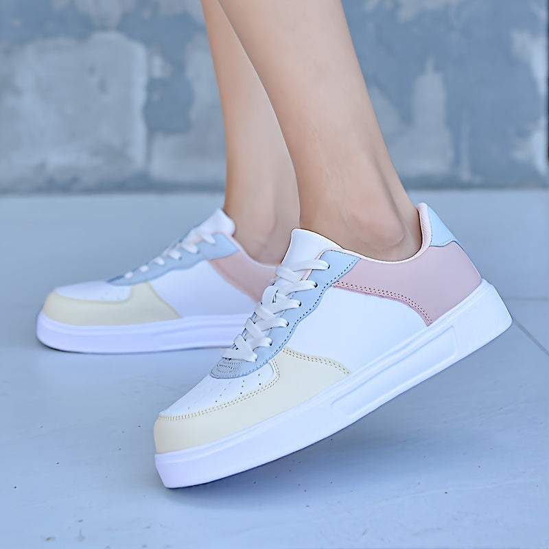Women's Block Lace up Low Top Fashionable Board Shoes