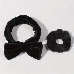 Plush Hair Accessories Set Soft Headband Wristband for Skincare Spa