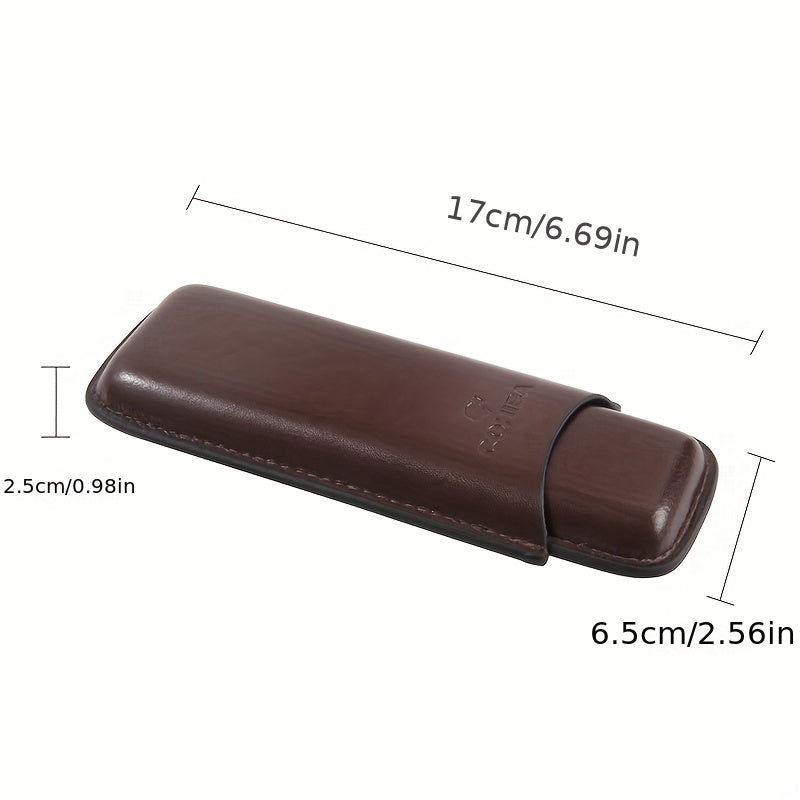 Dark Brown PU Leather Travel Cigar Case - 2 Finger Holder