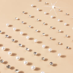 36 Pairs Faux Pearl Crystal Stud Earrings Set - Daily Decor Jewelry