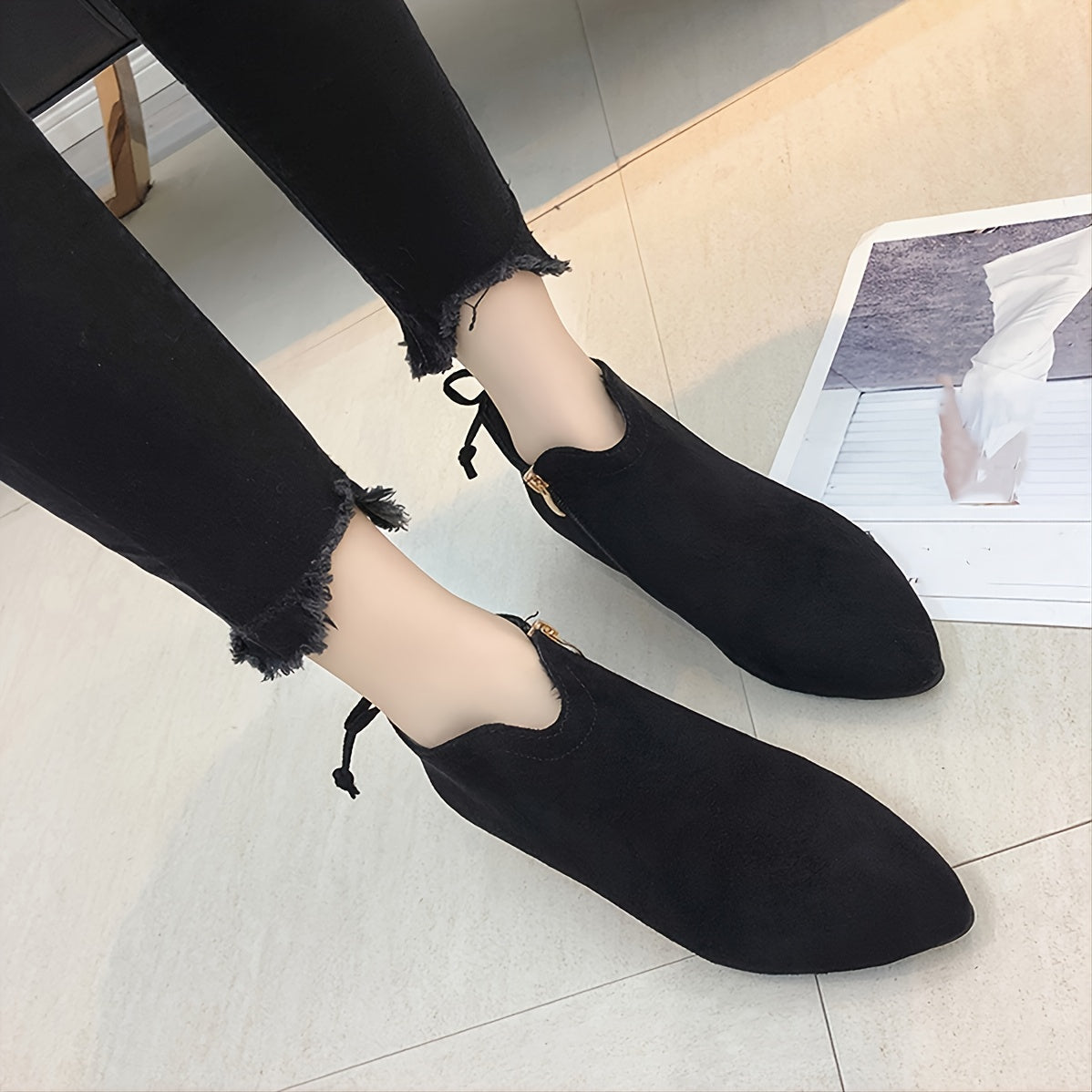 Women's Chunky Heeled Suede Ankle Boots Solid Short Boots
