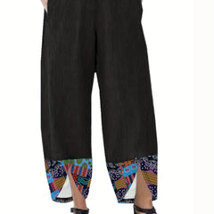  Boho Pants Women's Plus Colorblock Floral Print Elastic Trousers