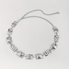Geometric Chain Belt Tiger Head Engraved Girdle