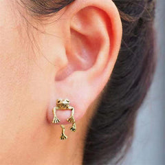 Vintage Frog Front & Back Earrings 14K Plated