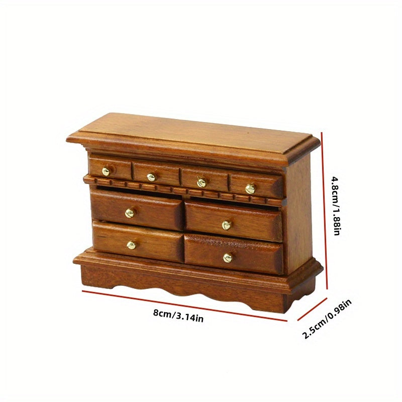 1:16 Dollhouse Furniture Wooden Cabinet w/ 3 Drawers & Golden Knobs