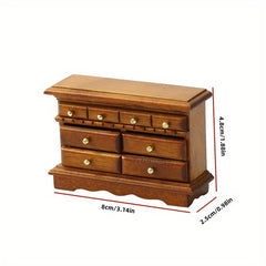 1:16 Dollhouse Furniture Wooden Cabinet w/ 3 Drawers & Golden Knobs