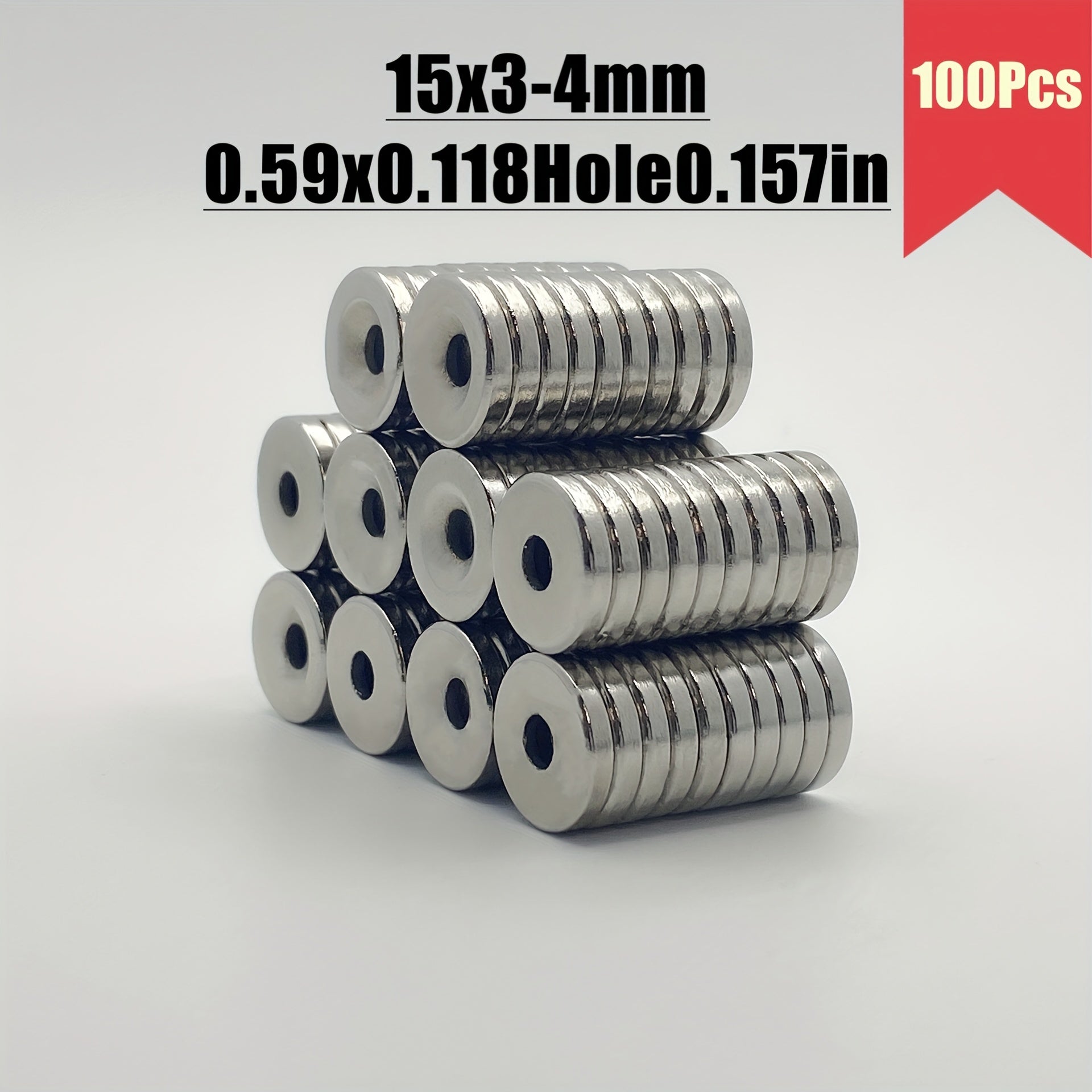 100pcs 15x3 Hole 4mm Strong Magnet w/Holes Small Rare Earth Magnets