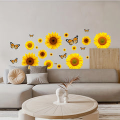 Yellow Sunflower Room Decoration Wall Sticker Butterfly Sofa Background