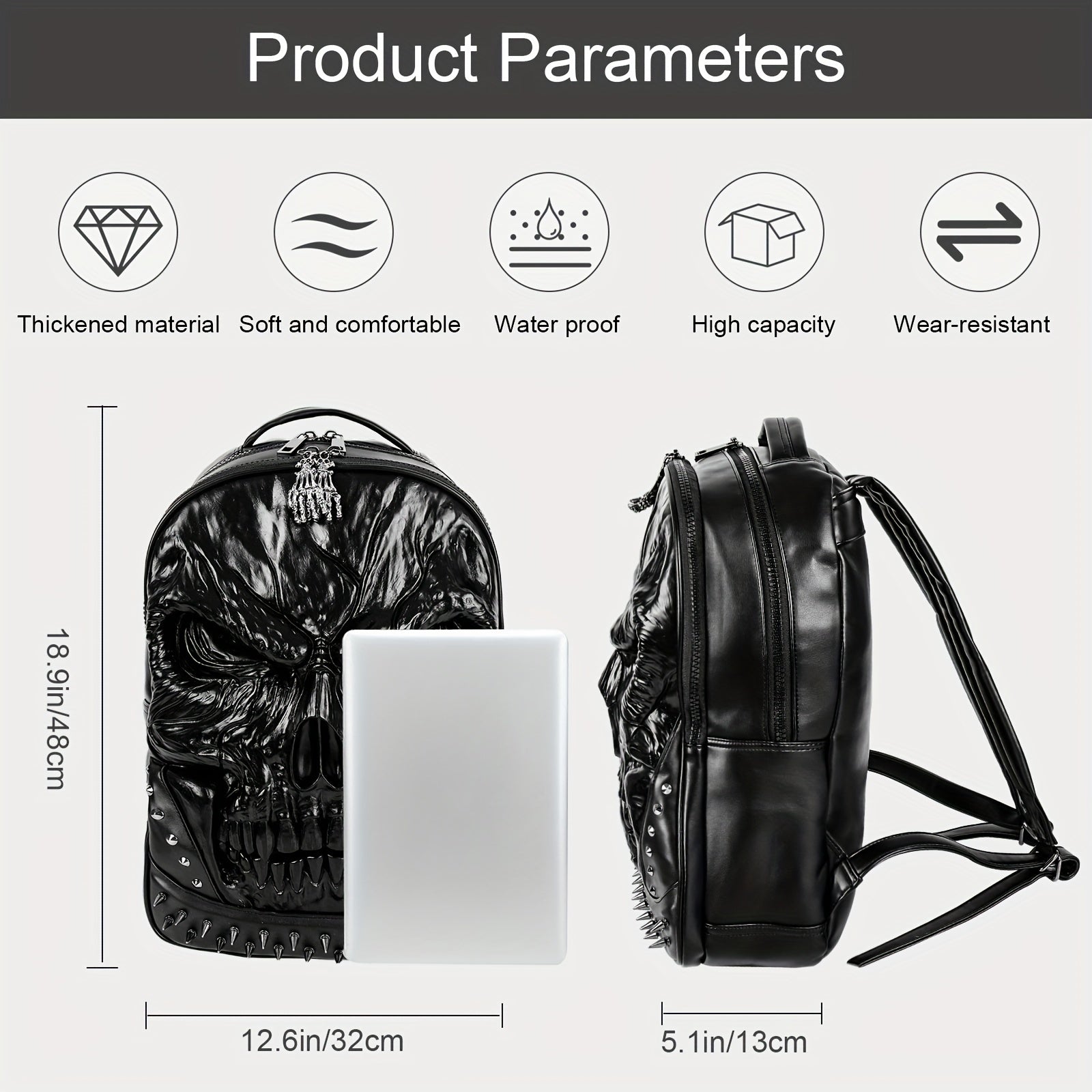 Skull Shape Leather Travel Backpack Men Women Large Capacity Shoulder Bag