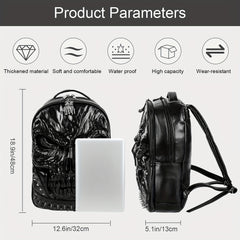 Skull Shape Leather Travel Backpack Men Women Large Capacity Shoulder Bag
