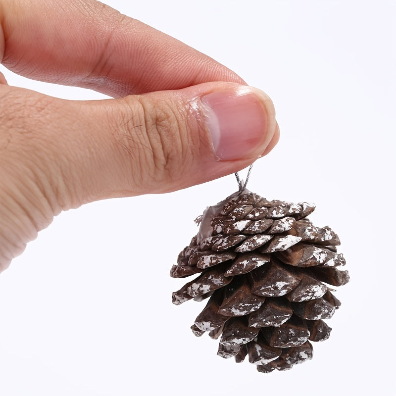 6pcs Christmas Pine Cones Snow Tipped Natural Pine Cone String Decoration