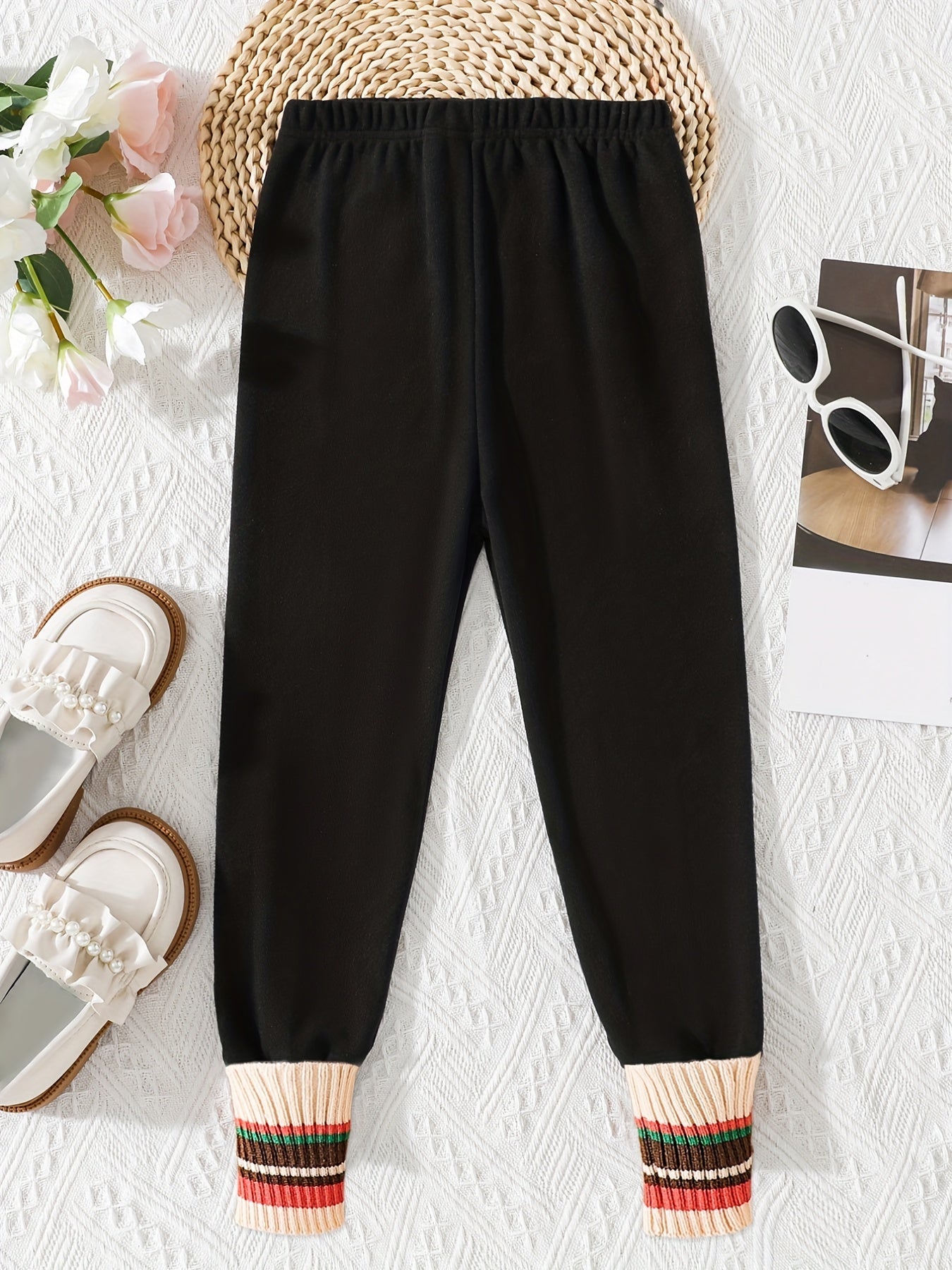 Girls Ribbed Cuffs Elastic Waist Jogger Pants for Spring Autumn
