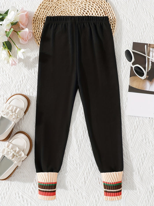 Girls Ribbed Cuffs Elastic Waist Jogger Pants for Spring Autumn
