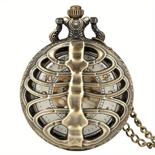 Vintage Hollow Skeleton Pocket Watch Large Dial Quartz Thin Chain Men