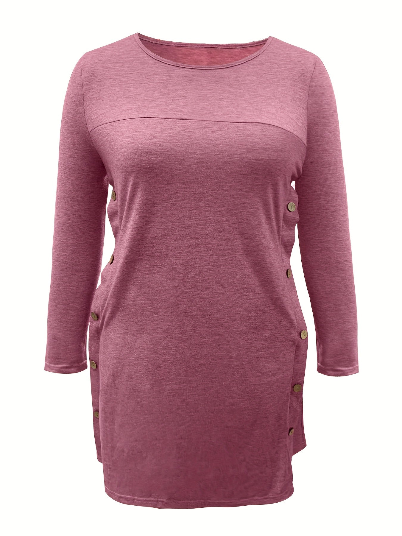  Casual Dress Women's Plus Solid Button Decor Long Sleeve Dress