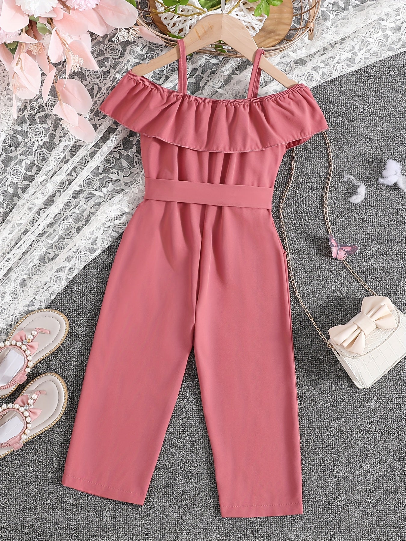 Girls Ruffle Cami Romper Off Shoulder Kids Clothes