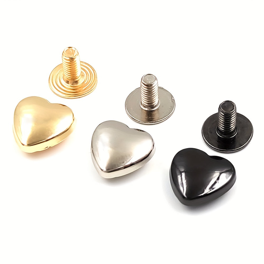 10 Sets 14mm Heart Shape Rivet Screw Studs for Leathercraft