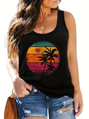  Casual Tank Top Womens Art Letter Print Medium Stretch Tank Top