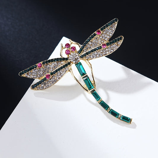 Vintage Green Enameled Dragonfly Brooch Pin